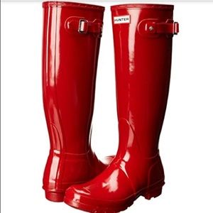 Tall Gloss Red Hunter Boots size 8